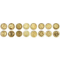 Lot of eight Spain bust 1/2 escudos of Charles III: 1760JP, 1761JP, 1772PJ, 1775PJ, 1778CF, 1786DV,