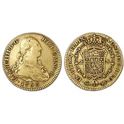 Madrid, Spain, bust 2 escudos, Charles IV, 1793MF.