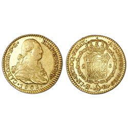 Madrid, Spain, bust 2 escudos, Charles IV, 1801FA.
