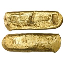 Santa Margarita gold bar #22, 282 grams, marked with fineness XIX: (19.5K) four times, owner / assay