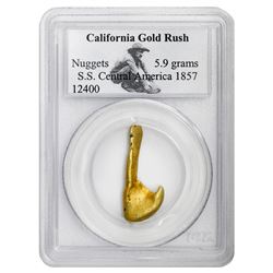 Curiously shaped gold nugget, 5.9 grams, ex-SS Central America (1857), in Collectors Universe promot