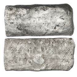 Silver "tumbaga" bar #M-39, 2249.9 grams, marked with fineness …C…XXX (unclear), and partial tax sta