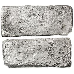 Silver  tumbaga  bar #M-147, 5357 grams, marked with assayer BRAo, serial RC, fineness Ivcc x x x (1