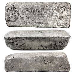 Large silver Atocha bar #779 from Potosi, 92 lb 3.84 oz troy, Class Factor 1.0, with markings of min