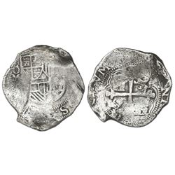 Mexico City, Mexico, cob 8 reales, Philip III, assayer not visible, Grade 2.