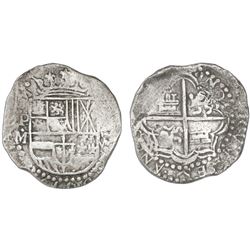 Potosi, Bolivia, cob 8 reales, (1617)M, rotated lion, Grade 1, certificate missing.