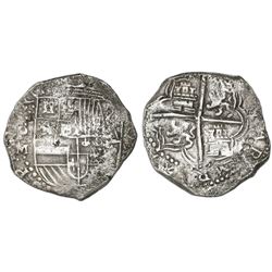 Potosi, Bolivia, cob 8 reales, Philip III, assayer M, Grade 1.