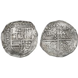 Potosi, Bolivia, cob 8 reales, 1619, P-dot-T (rare), quadrants of cross transposed, Grade 1, certifi