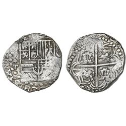 Potosi, Bolivia, cob 8 reales, 1621T with date as "1612" (very rare), Grade 1.