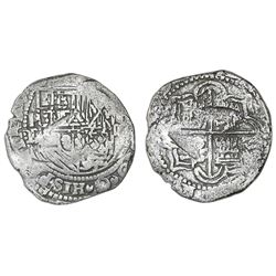 Potosi, Bolivia, cob 4 reales, Philip II, assayer B (3rd period), Grade 2.