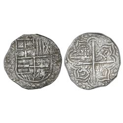 Potosi, Bolivia, cob 4 reales, Philip III, assayer T, Grade 1.
