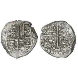 Potosi, Bolivia, cob 4 reales, Philip III, assayer T, Grade 1.