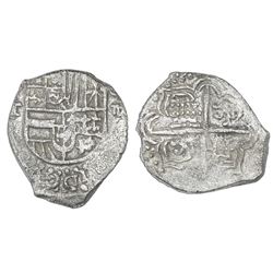 Potosi, Bolivia, cob 4 reales, Philip III, assayer T, Grade 2.