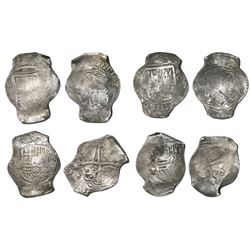 Lot of four Mexico City, Mexico, cob 8 reales, Philip IV, assayer P (where visible), all urn (or wri