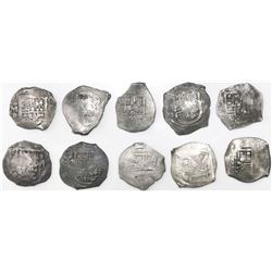 Lot of ten Mexico City, Mexico, cob 4 reales, Philip IV, assayers D or P (where visible).