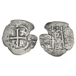 Potosi, Bolivia, cob 2 reales, 1676E.