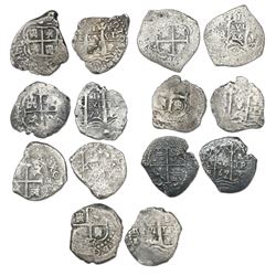 Lot of seven Potosi, Bolivia, cob 1R, all assayer E: 1656, 1665, 1666, 1669, 1675, 1677 and one with