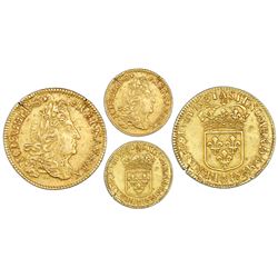 France (Paris mint), gold louis d'or, Louis XIV, 1691-A, struck over a louis d'or of 1642 (date visi