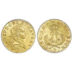 France (Lyon mint), gold louis d'or, Louis XV, 1723-D, PCGS MS61.