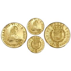 Santiago, Chile, gold bust 8 escudos, Ferdinand VI, 1751J, NGC MS 63 / La Luz.
