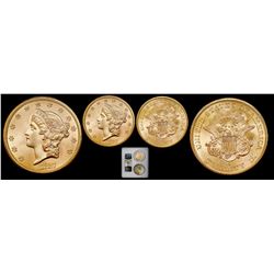 USA (San Francisco mint), gold $20 coronet Liberty "double eagle," 1857-S, bold S, PCGS MS62 / Ship