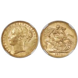 Great Britain (London, England), gold sovereign, 1871, Victoria (young bust), St. George reverse, NG