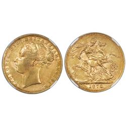 Great Britain (London, England), gold sovereign, 1873, Victoria (young bust), St. George reverse, NG