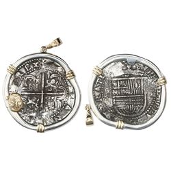 Seville, Spain, cob 8 reales, Philip II, assayer Gothic D at 4 o'clock outside tressure on reverse,