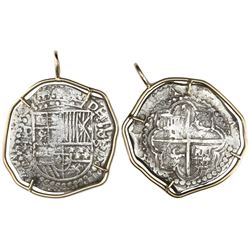 Potosi, Bolivia, cob 8 reales, Philip III, assayer R, ex-Atocha (1622), Grade 1, mounted shield-side