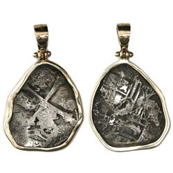 Mexico City, Mexico, cob 4 reales, Philip IV, ex-Maravillas (1656), contour-mounted in 14K gold beze