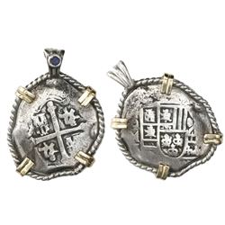 Mexico City, Mexico, cob 4 reales, Philip V, assayer J, ex-1715 Fleet, mounted cross-side out in a t