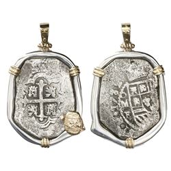 Mexico City, Mexico, cob 8 reales, 1732F, ex-1733 Fleet, mounted cross-side out in silver bezel with