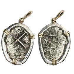 Lima, Peru, cob 1 real, 1734(N), ex-Princess Louisa (1743), mounted cross-side out in silver bezel w