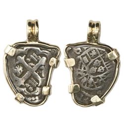 Mexico City, Mexico, cob 1 real, Philip V, assayer D, ex-"Meseta Central" hoard, mounted in 14K gold