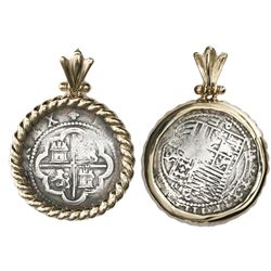 Lima, Peru, cob 2 reales, Philip II, assayer Diego de la Torre, P-ii to left, oD-* to right, mounted