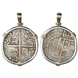 Potosi, Bolivia, cob 8 reales, Philip IV, assayer T (1629, heavy-dot borders, denomination o-VIII),