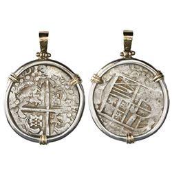 Potosi, Bolivia, cob 8 reales, Philip IV, assayer T (1629, heavy-dot borders, denomination o-VIII),