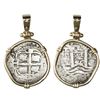 Image 1 : Potosi, Bolivia, cob 1 real, 1656E, mounted in 14K gold bezel with 14K gold prongs and shackle bail.