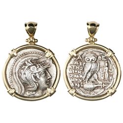 Attica, Athens, AR tetradrachm, "New Style," ca. 165-42 BC, mounted in 14K gold bezel, prongs and sh