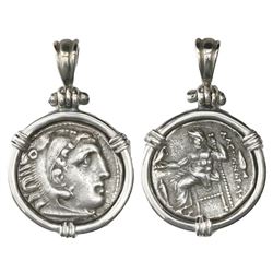 Kings of Macedon, AR drachm, Alexander III ("the Great"), 336-323 BC, Kolophon mint, mounted in silv