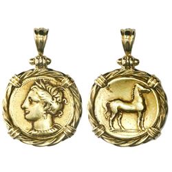 Zeugitania, Carthage, EL stater, ca. 310-290 BC, mounted head-side out in twisted-wire 18K gold beze