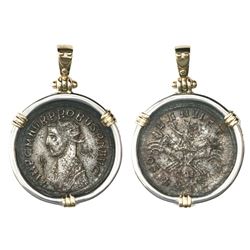 Roman Empire, AR antoninianus, 276-282 AD, Probus, Cyzicus mint, mounted in silver bezel with 14K go