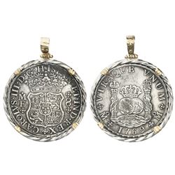 Mexico City, Mexico, pillar 8 reales, Charles III, 1769MF, mounted in twisted-wire silver bezel with