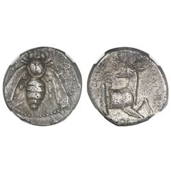 Ionia, Ephesus, AR tetradrachm, 4th century BC, Diodoros magistrate, NGC Ch XF, strike 4/5, surface