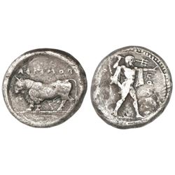 Lucania, Poseidonia, AR stater, 480-400 BC, Poseidon and bull.