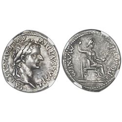Roman Empire, AR denarius, Tiberius, 14-37 AD, Lugdunum mint, "tribute penny," NGC XF*, strike 5/5,