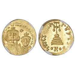 Byzantine Empire, AV solidus, Constans II and Constant IV, 654-668 AD, Constantinople mint, NGC MS,