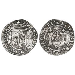 Mexico City, Mexico, 4 reales, Charles-Joanna, "Early Series," assayer R (Latin), rounded panel, mot