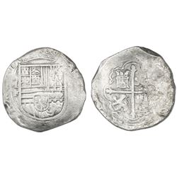 Mexico City, Mexico, cob 8 reales, Philip II, assayer F (style of assayer O, crown with bottom loop)