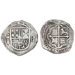 Mexico City, Mexico, cob 8 reales, Philip II, assayer F, with pomegranate-like ornament for o in min